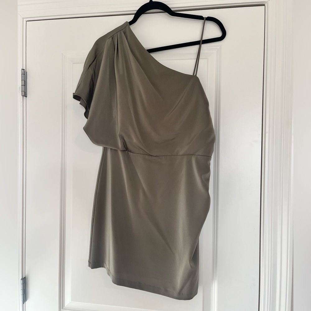 Olive Green One-Shoulder Dress